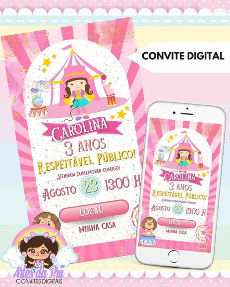 Convite Digital Circo Rosa