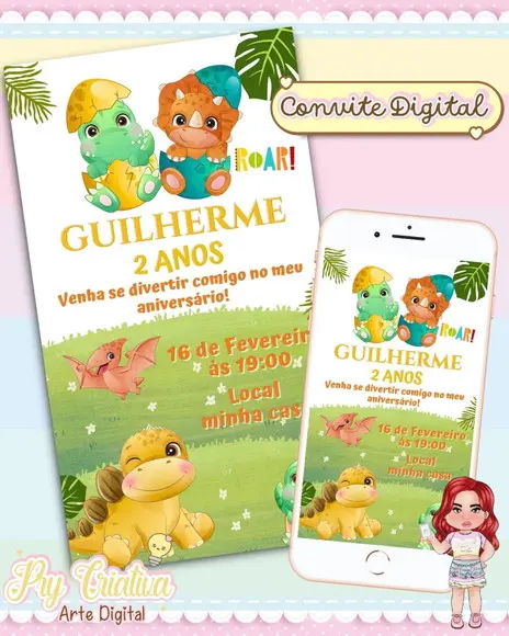 Convite Digital Dinossauro Baby