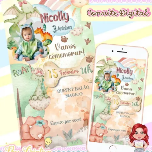 Convite Digital Dinossauro Baby com Foto