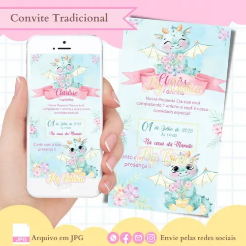 Convite Digital Dragão Menina