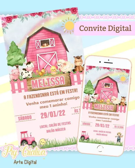Convite Digital Fazendinha Menina