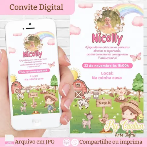 Convite Digital Fazendinha Menina
