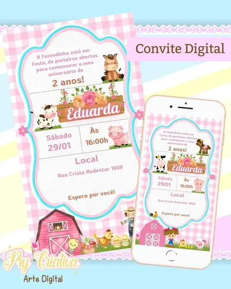 Convite Digital Fazendinha Menina