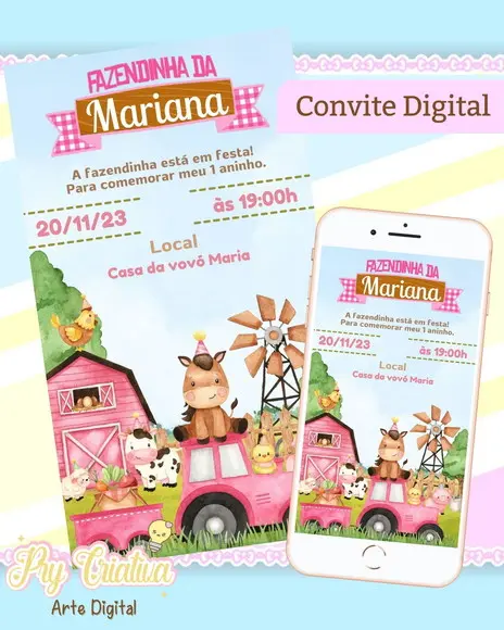 Convite Digital Fazendinha Menina