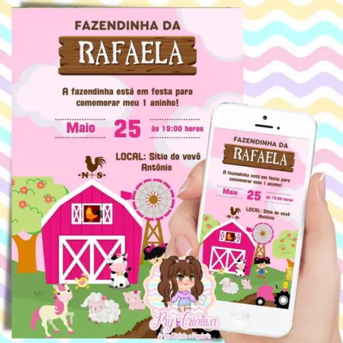 Convite Digital Fazendinha Rosa