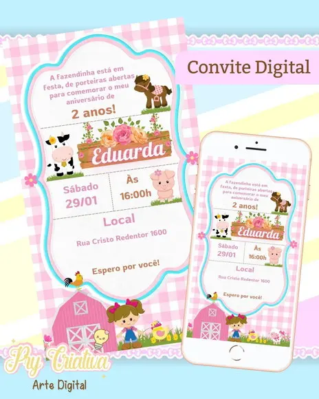 Convite Digital Fazendinha Rosa