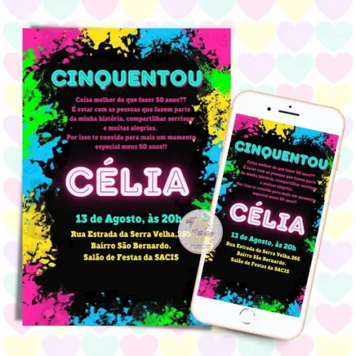 Convite Digital Festa Neon 50 Anos