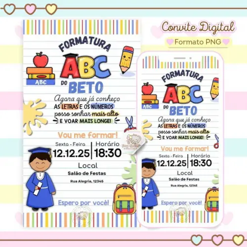 Convite Digital Formatura Abc Menino