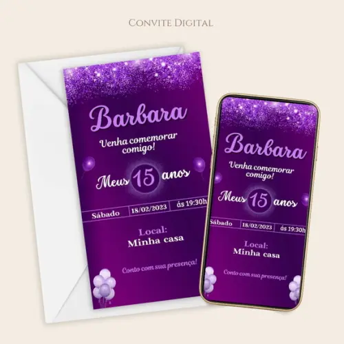 Convite Digital Glitter Roxo