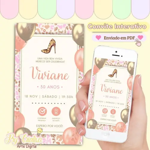 Convite Digital Interativo Adulto Feminino Oncinha