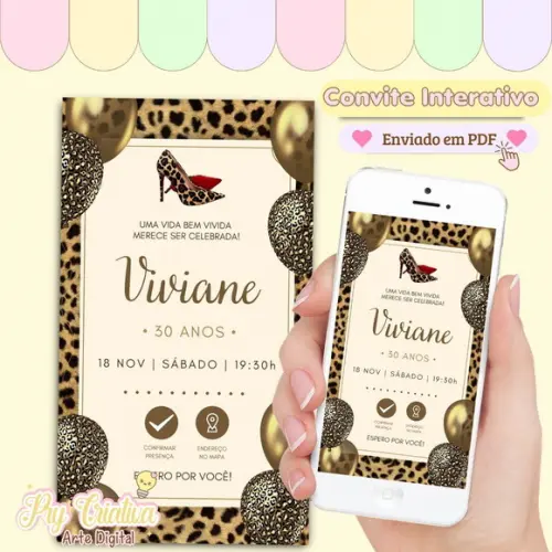 Convite Digital Interativo Adulto Feminino Oncinha