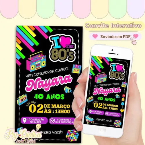Convite Digital Interativo Adulto Flashback Anos 80