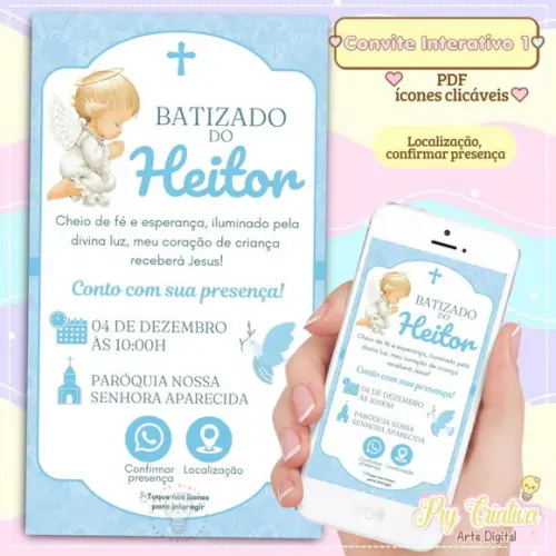 Convite Digital Interativo Batizado Menino