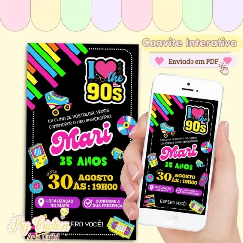 Convite Digital Interativo Adulto Flashback Anos 90