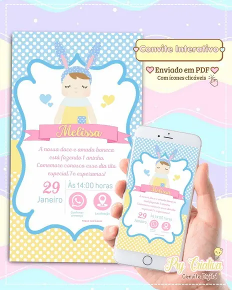 Convite Digital Interativo Boneca Metoo Doll