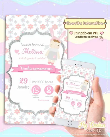 Convite Digital Interativo Boneca Metoo Doll