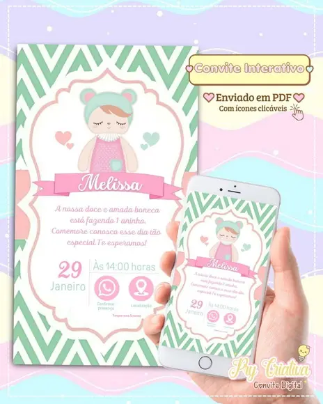 Convite Digital Interativo Boneca Metoo Doll
