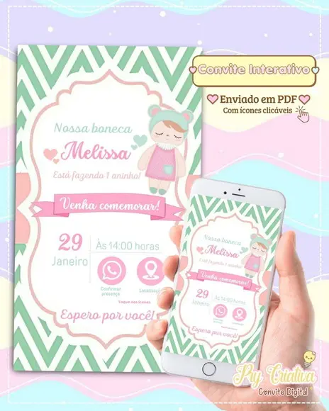 Convite Digital Interativo Boneca Metoo Doll