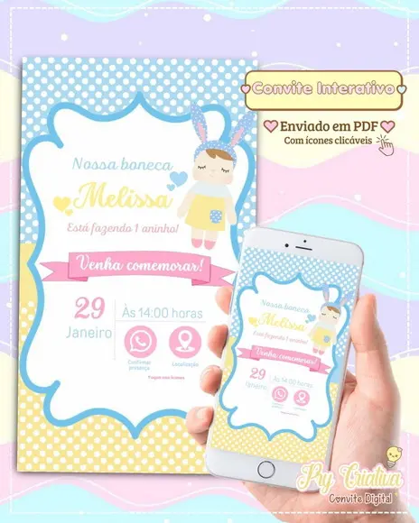 Convite Digital Interativo Boneca Metoo Doll