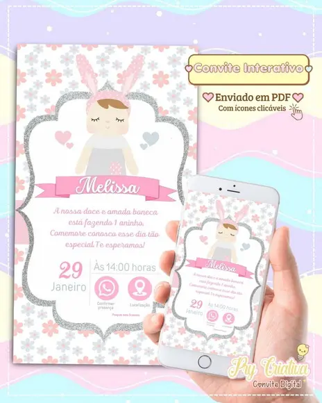 Convite Digital Interativo Boneca Metoo Doll
