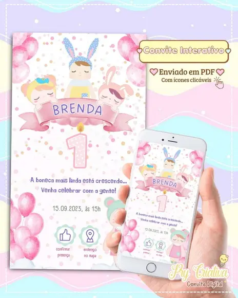 Convite Digital Interativo Boneca Metoo Doll