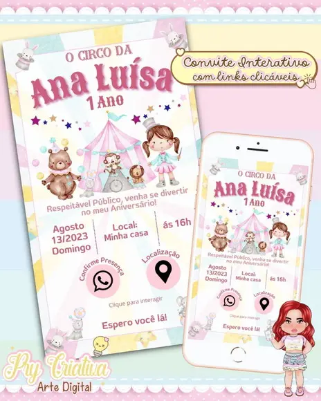 Convite Digital Interativo Circo Rosa