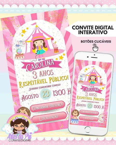 Convite Digital Interativo Circo Rosa