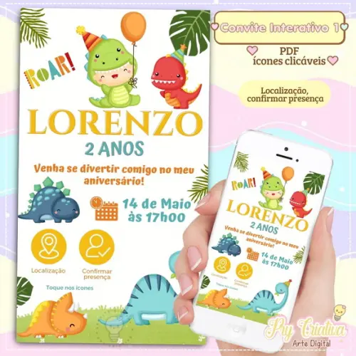Convite Digital Interativo Dinossauro Baby