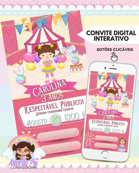 Convite Digital Interativo Circo Rosa