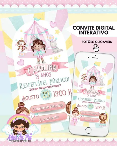 Convite Digital Interativo Circo Rosa