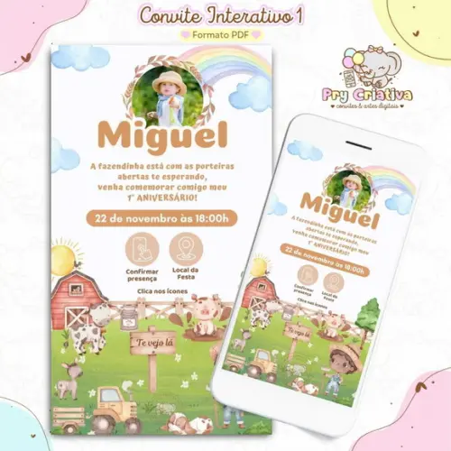 Convite Digital Interativo Fazendinha