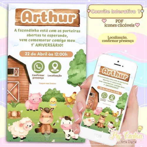 Convite Digital Interativo Fazendinha