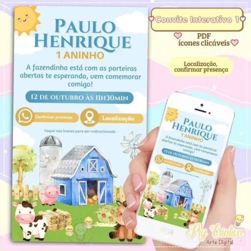 Convite Digital Interativo Fazendinha