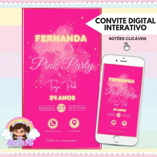 Convite Digital Interativo Festa Pink Pink Party