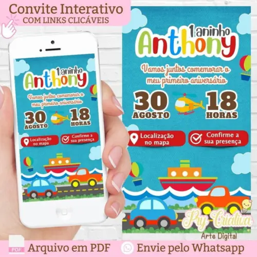 Convite Digital Interativo Meios de Transportes