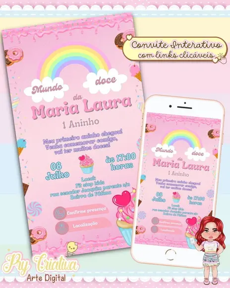 Convite Digital Interativo Mundo dos Doces