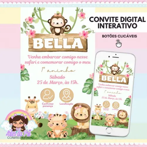 Convite Digital Interativo Safari Rosa