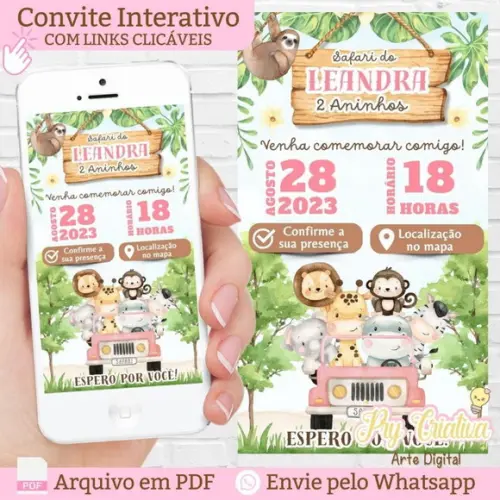 Convite Digital Interativo Safari Rosa