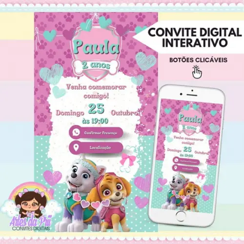 Convite Digital Interativo Skye Patrulha Canina