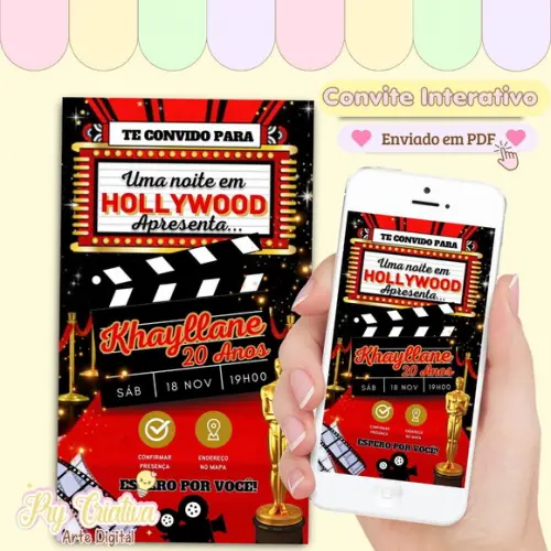 Convite Digital Interativo Uma Noite em Hollywood