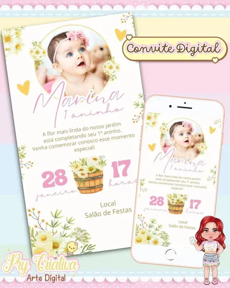 Convite Digital Margaridas com Foto