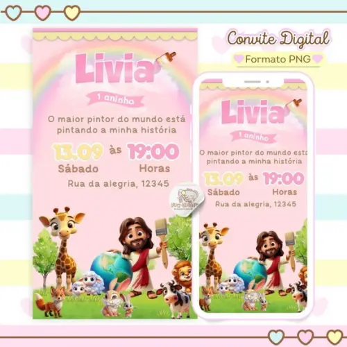Convite Digital o Maior Pintor do Mundo Menina Rosa