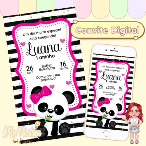 Convite Digital Panda Rosa