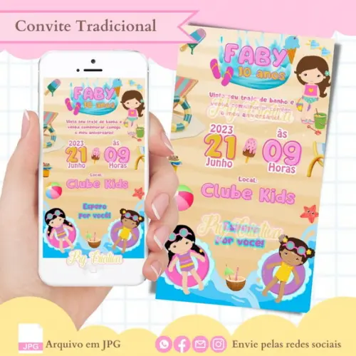 Convite Digital Pool Party Menina