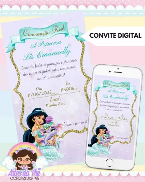 Convite digital princesa jasmine