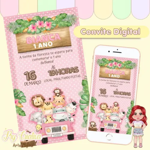 Convite Digital Safari Rosa
