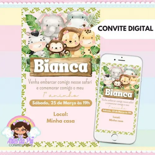 Convite Digital Safari Rosa