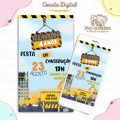 Convite Digital Trator Construção