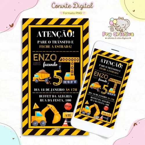 Convite Digital Trator Construção