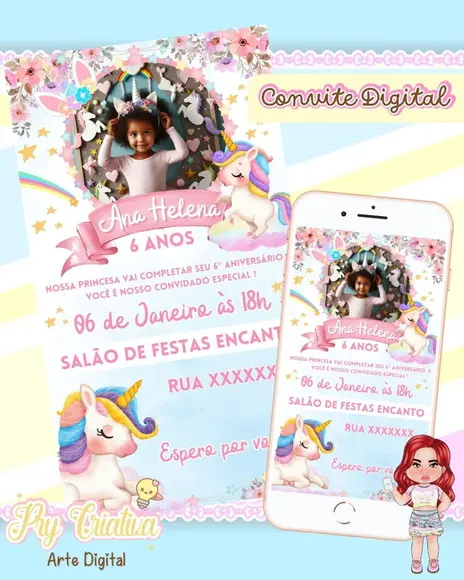 Convite Digital Unicórnio com Foto